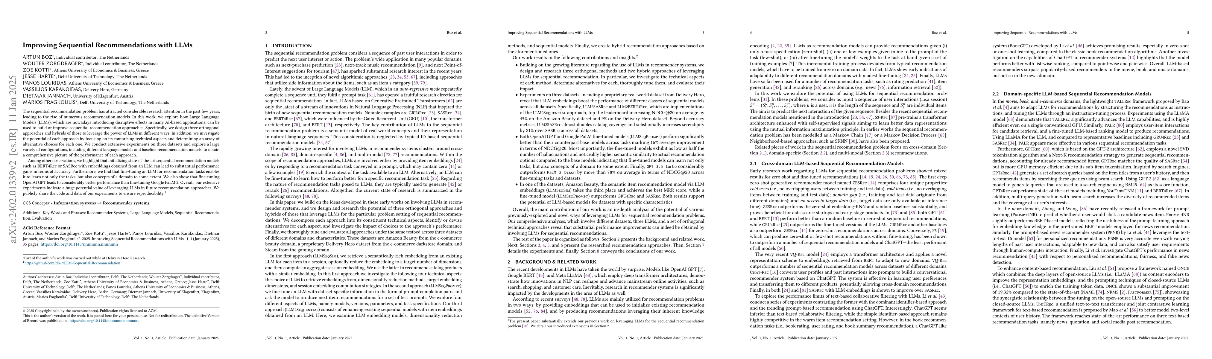 Thumbnail for Improving Sequential Recommendations with LLMs