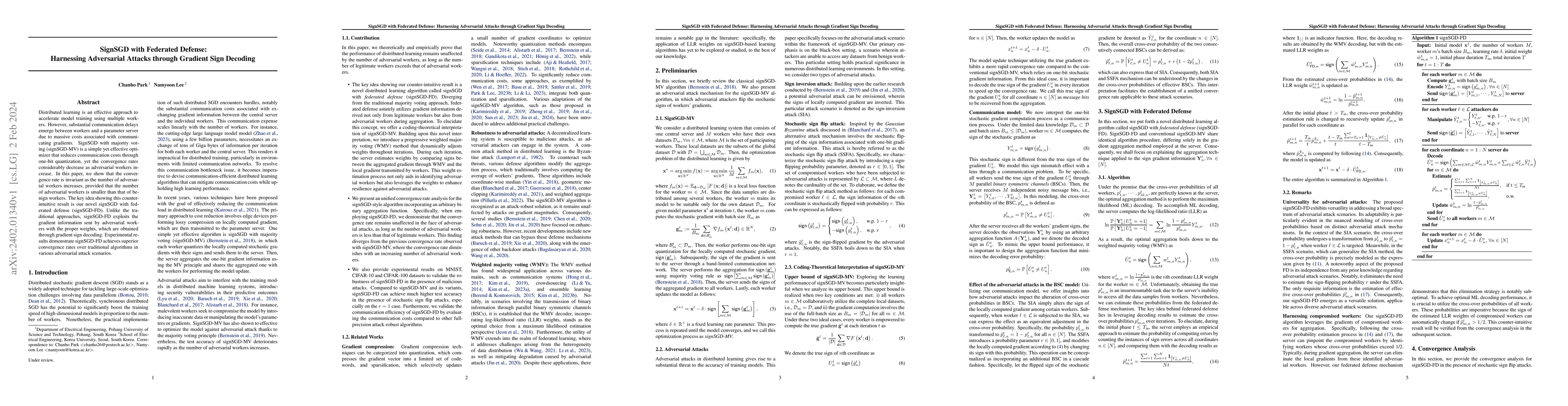 Thumbnail for SignSGD with Federated Defense: Harnessing Adversarial Attacks through
  Gradient Sign Decoding