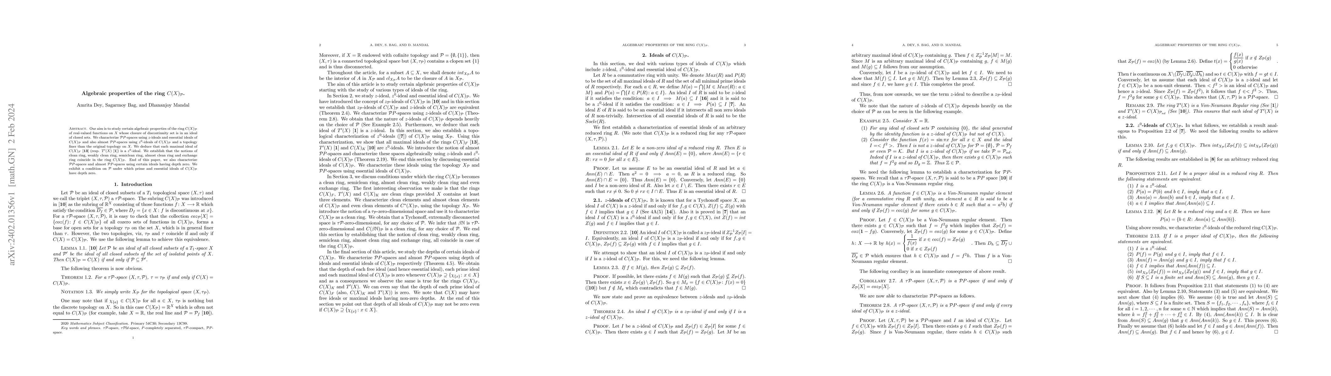Thumbnail for Algebraic properties of the ring $C(X)_\mathcal{P}$