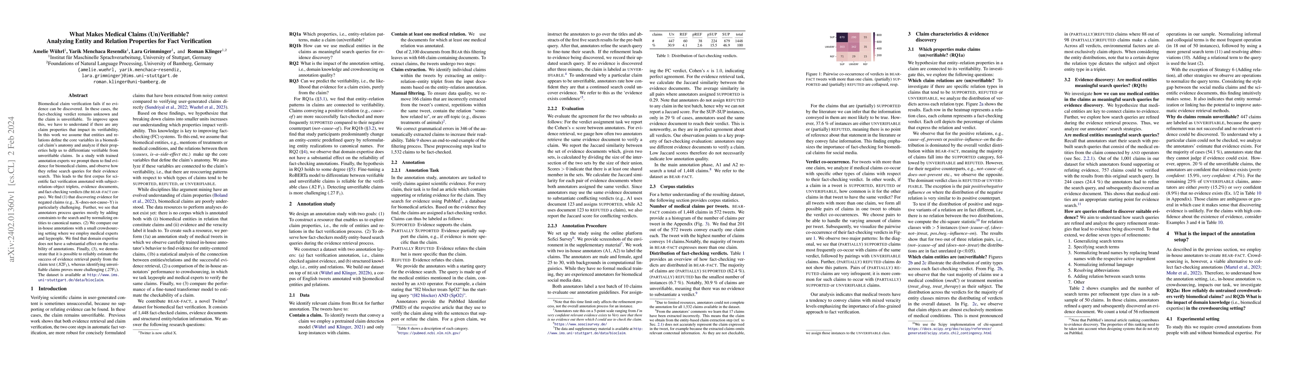 Thumbnail for What Makes Medical Claims (Un)Verifiable? Analyzing Entity and Relation
  Properties for Fact Verification