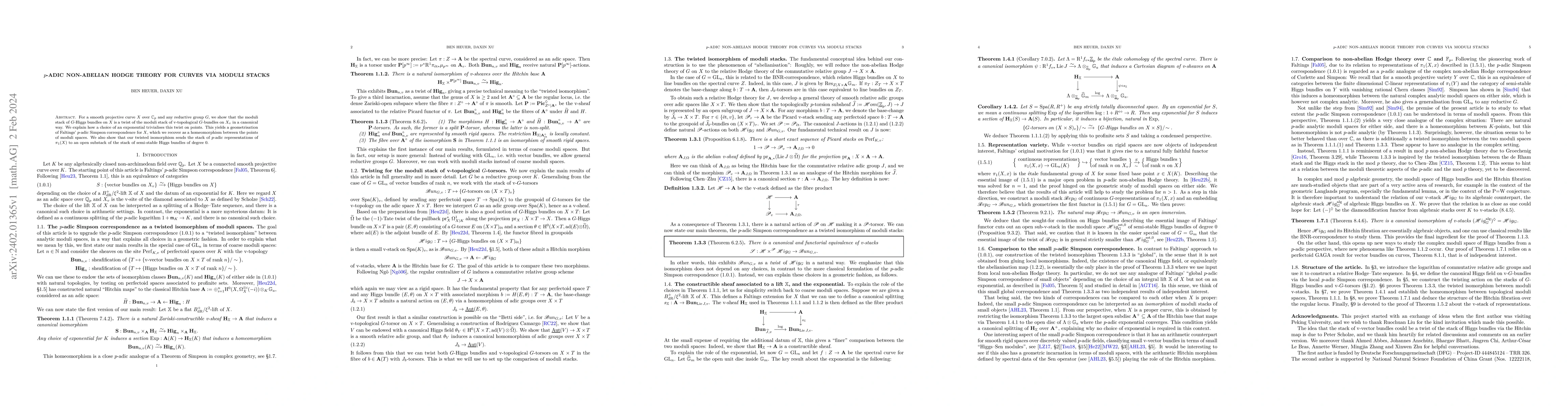 Thumbnail for $p$-adic non-abelian Hodge theory for curves via moduli stacks
