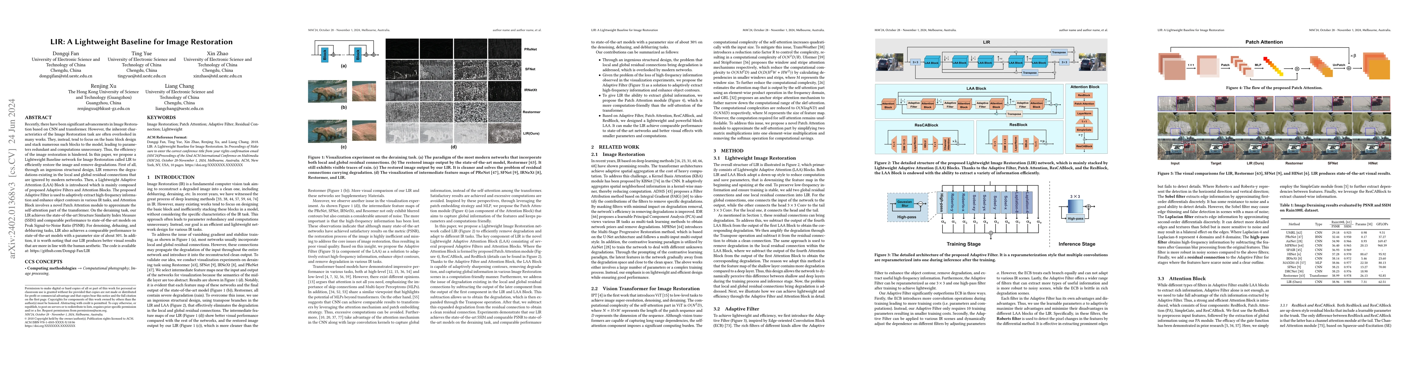 Thumbnail for LIR: A Lightweight Baseline for Image Restoration