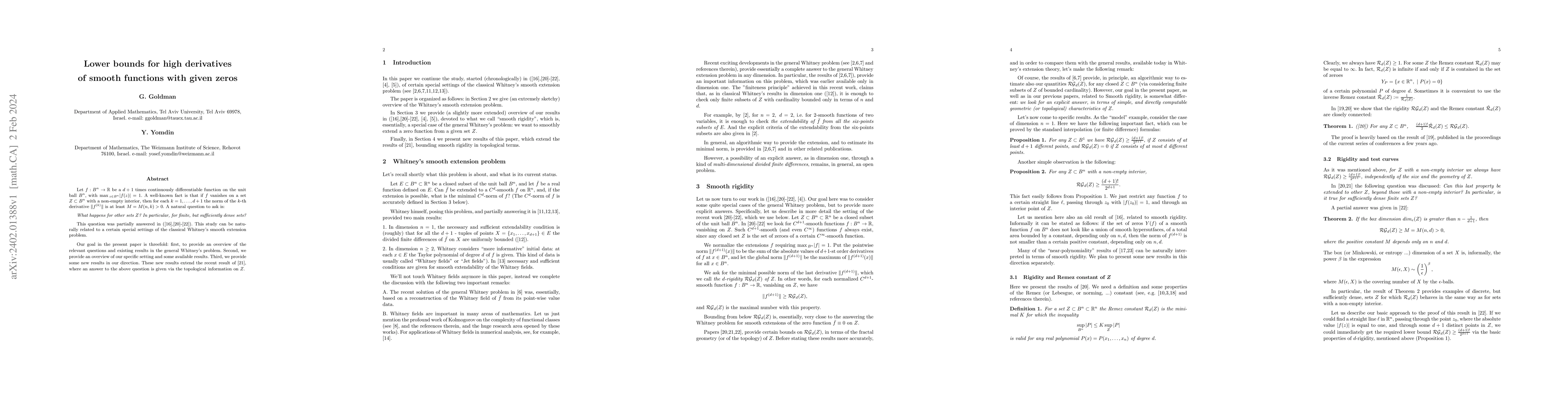 Thumbnail for Lower bounds for high derivatives of smooth functions with given zeros