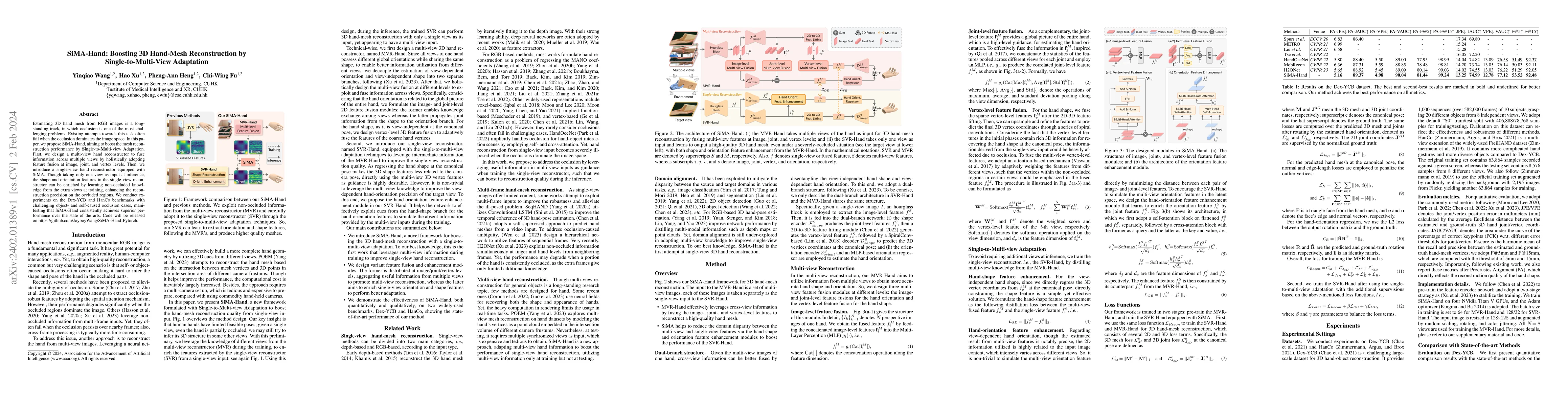 Thumbnail for SiMA-Hand: Boosting 3D Hand-Mesh Reconstruction by Single-to-Multi-View
  Adaptation