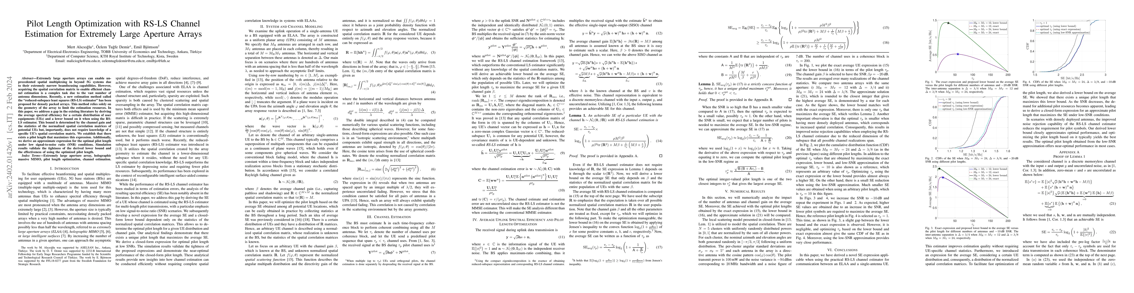 Thumbnail for Pilot Length Optimization with RS-LS Channel Estimation for Extremely
  Large Aperture Arrays