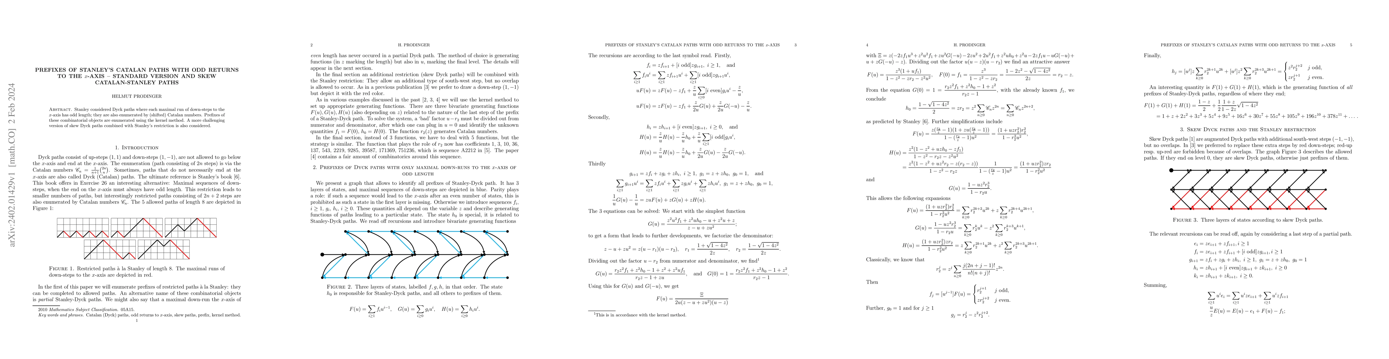 Thumbnail for Prefixes of Stanley's Catalan paths with odd returns to the $x$-axis --
  standard version and skew Catalan-Stanley paths