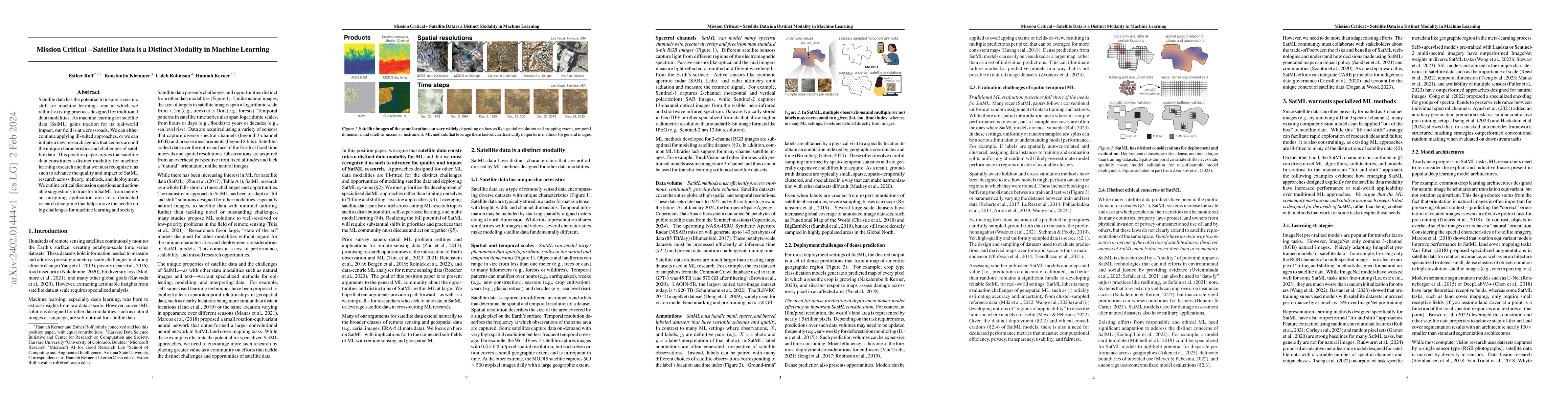 Thumbnail for Mission Critical -- Satellite Data is a Distinct Modality in Machine
  Learning
