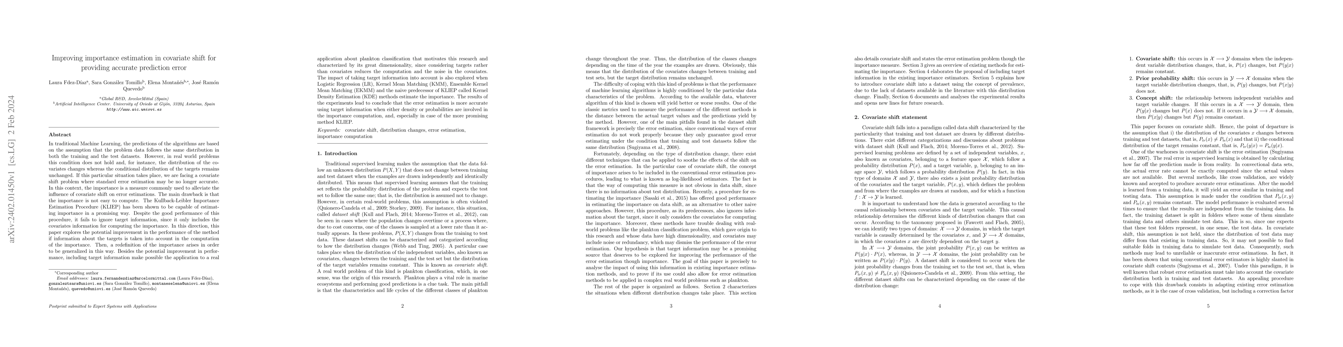 Thumbnail for Improving importance estimation in covariate shift for providing
  accurate prediction error