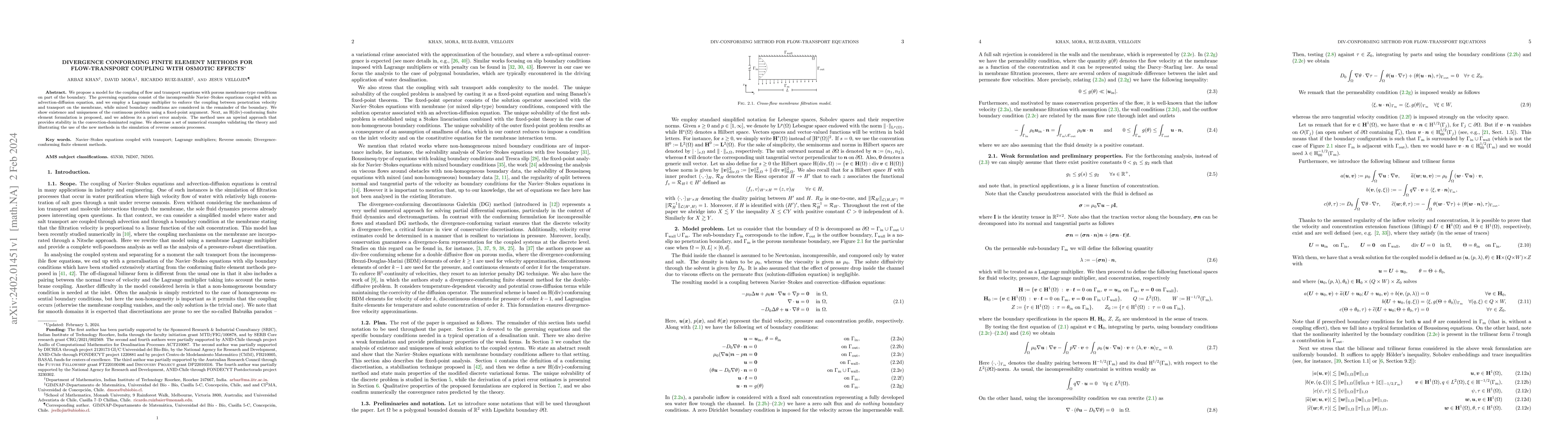 Thumbnail for Divergence conforming finite element methods for flow-transport coupling
  with osmotic effects
