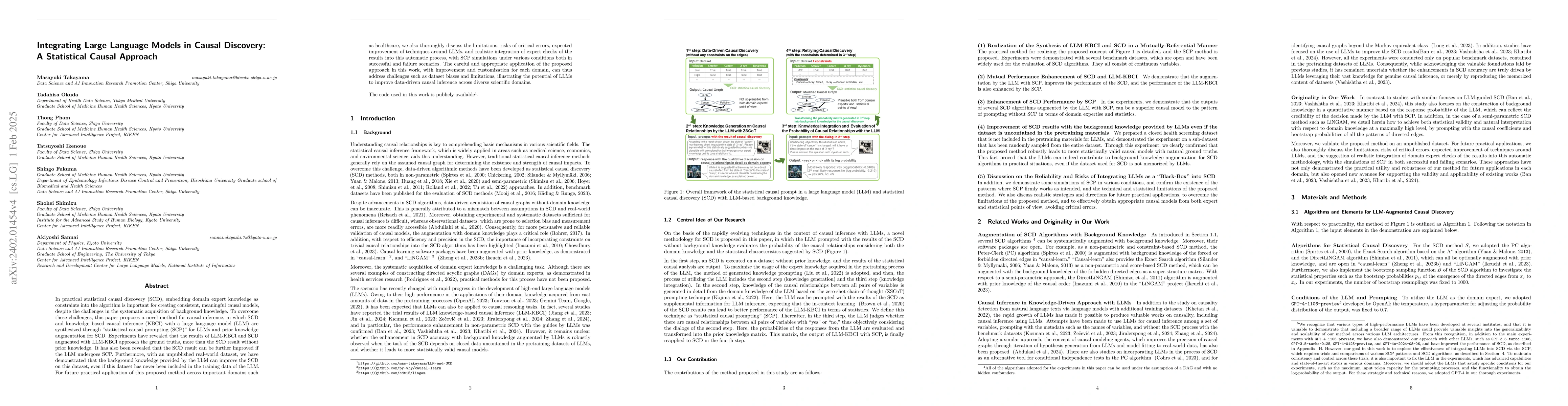Thumbnail for Integrating Large Language Models in Causal Discovery: A Statistical
  Causal Approach
