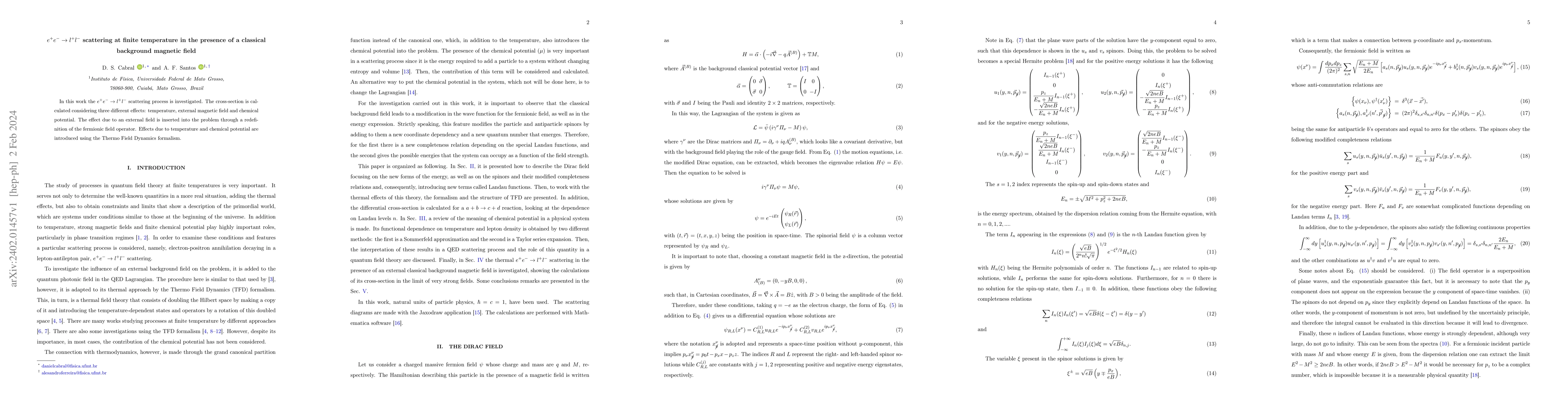 Thumbnail for $e^{+}e^{-}\to l^{+}l^{-}$ scattering at finite temperature in the
  presence of a classical background magnetic field