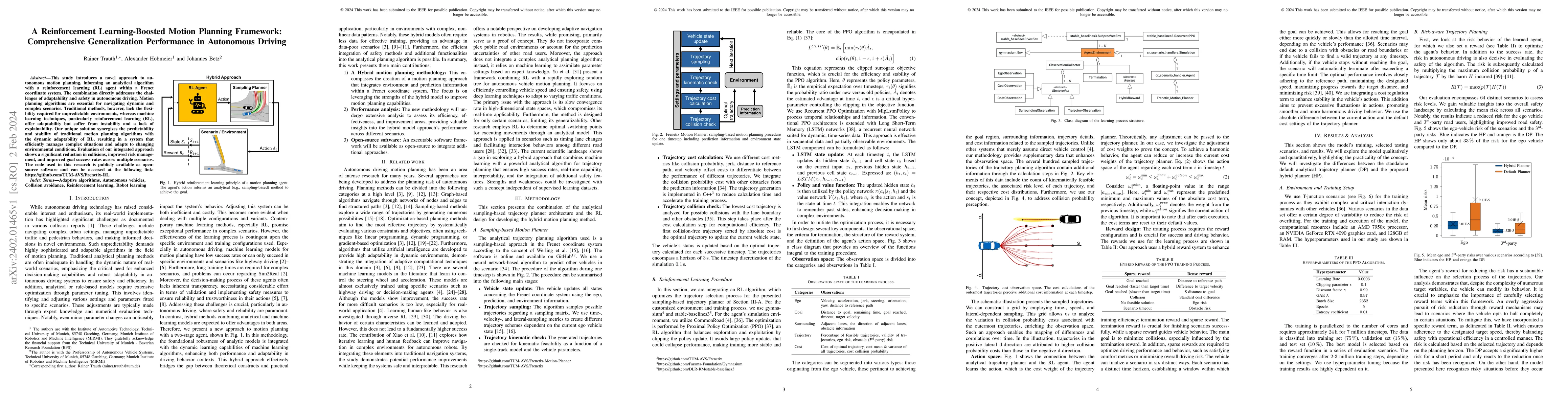 Thumbnail for A Reinforcement Learning-Boosted Motion Planning Framework:
  Comprehensive Generalization Performance in Autonomous Driving