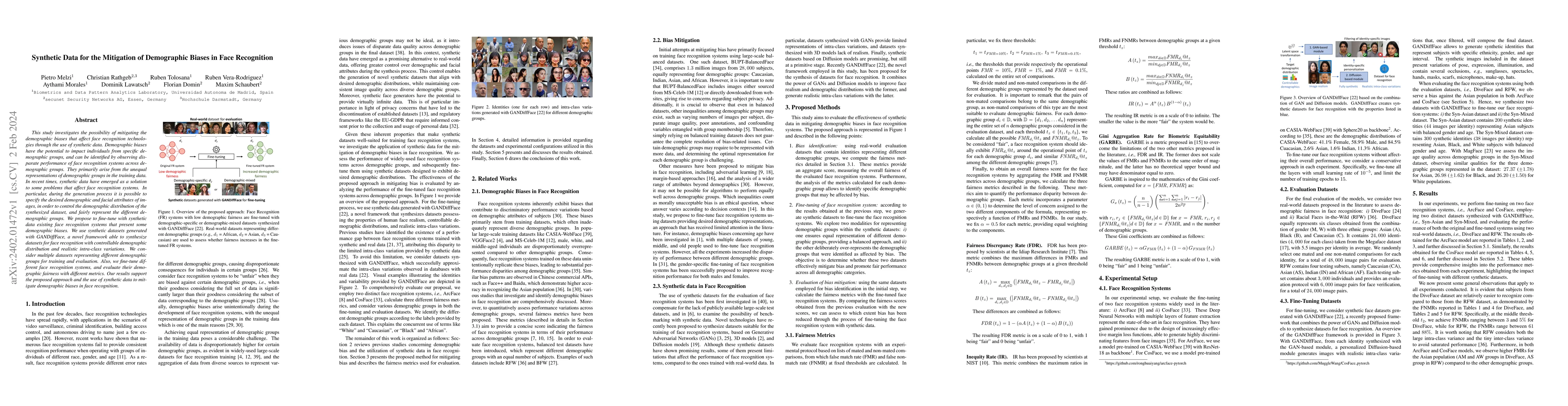Thumbnail for Synthetic Data for the Mitigation of Demographic Biases in Face
  Recognition