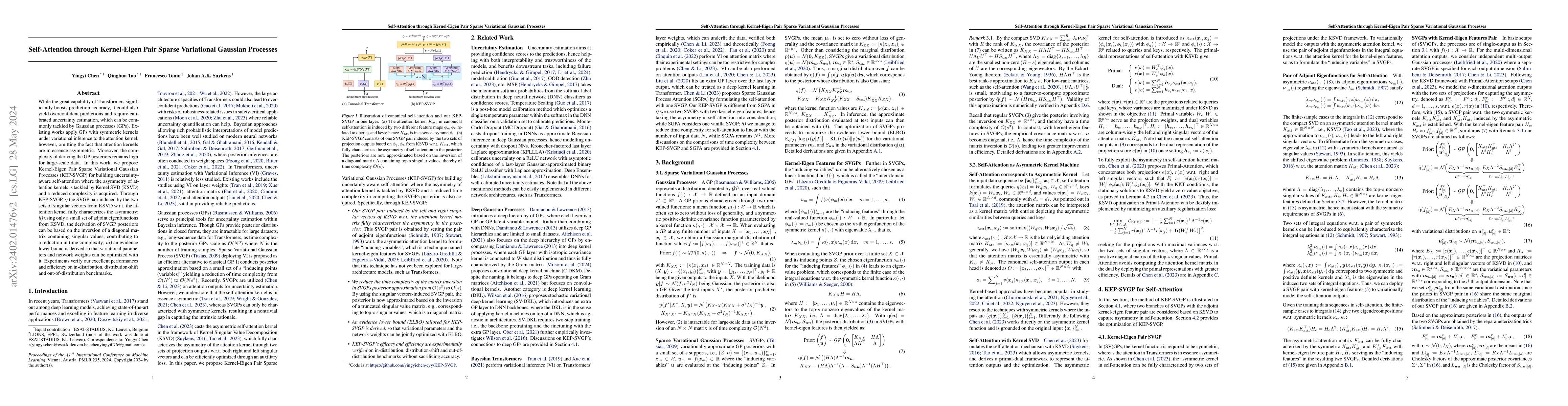 Thumbnail for Self-Attention through Kernel-Eigen Pair Sparse Variational Gaussian
  Processes