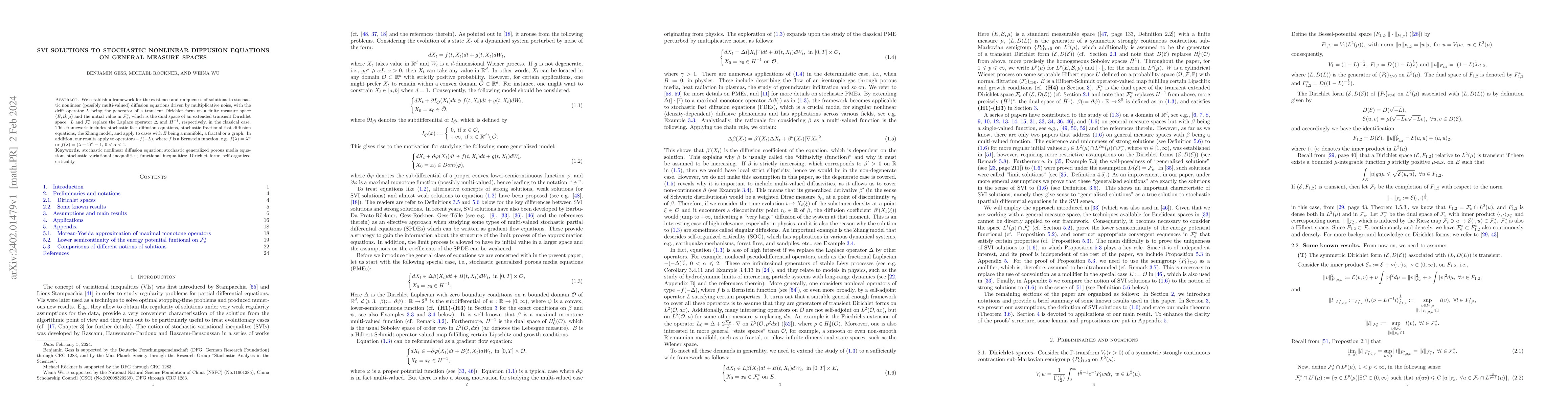 Thumbnail for SVI solutions to stochastic nonlinear diffusion equations on general
  measure spaces