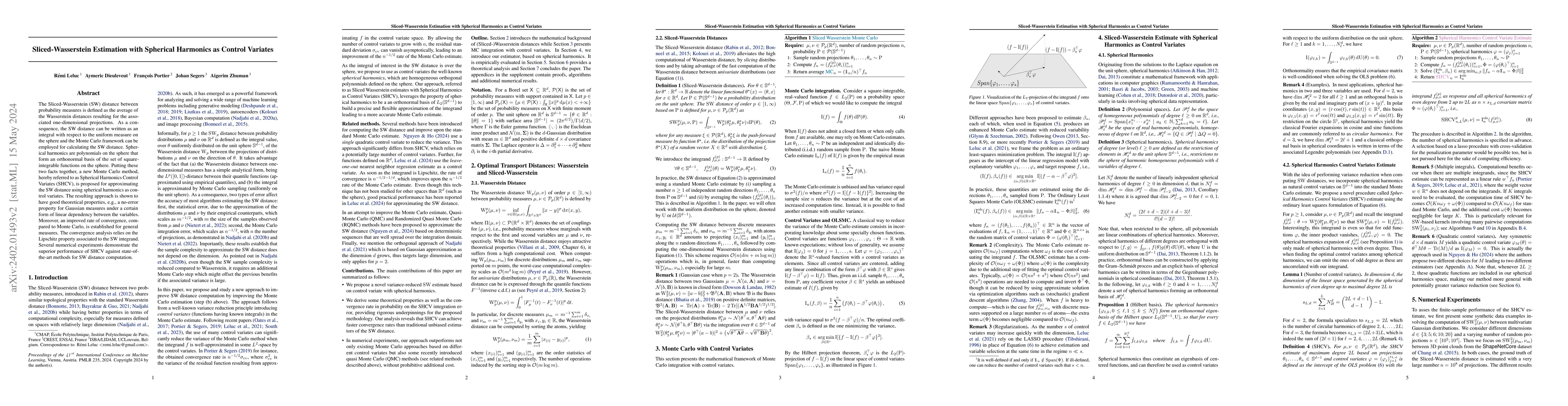 Thumbnail for Sliced-Wasserstein Estimation with Spherical Harmonics as Control
  Variates