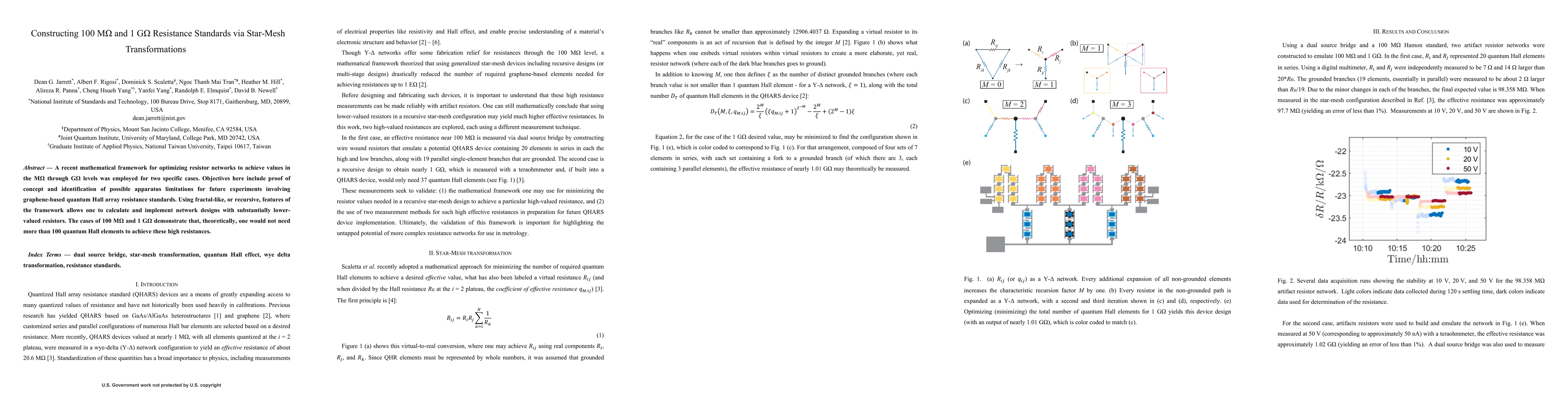 Thumbnail for Constructing 100 M{\Omega} and 1 G{\Omega} Resistance Standards via
  Star-Mesh Transformations