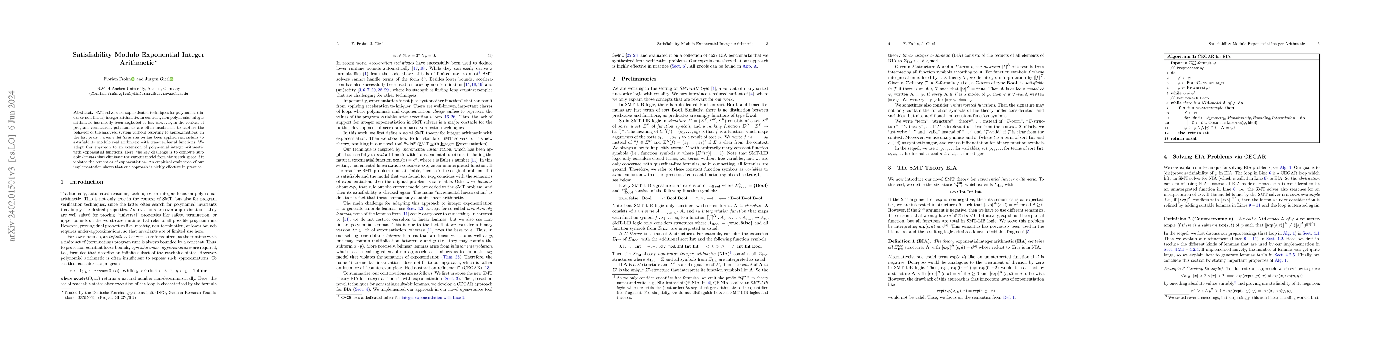 Thumbnail for Satisfiability Modulo Exponential Integer Arithmetic