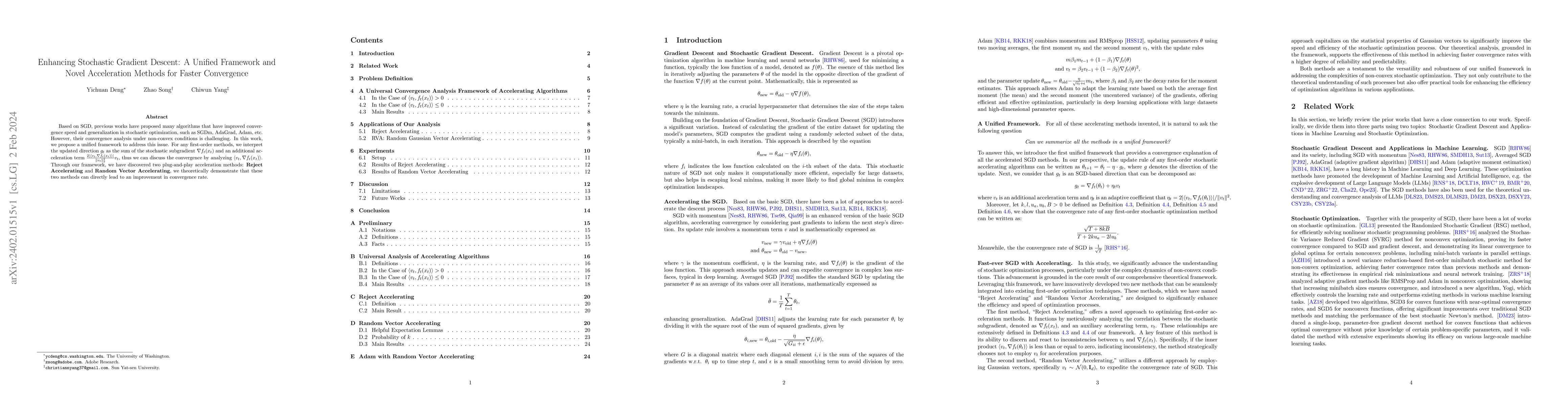 Thumbnail for Enhancing Stochastic Gradient Descent: A Unified Framework and Novel
  Acceleration Methods for Faster Convergence