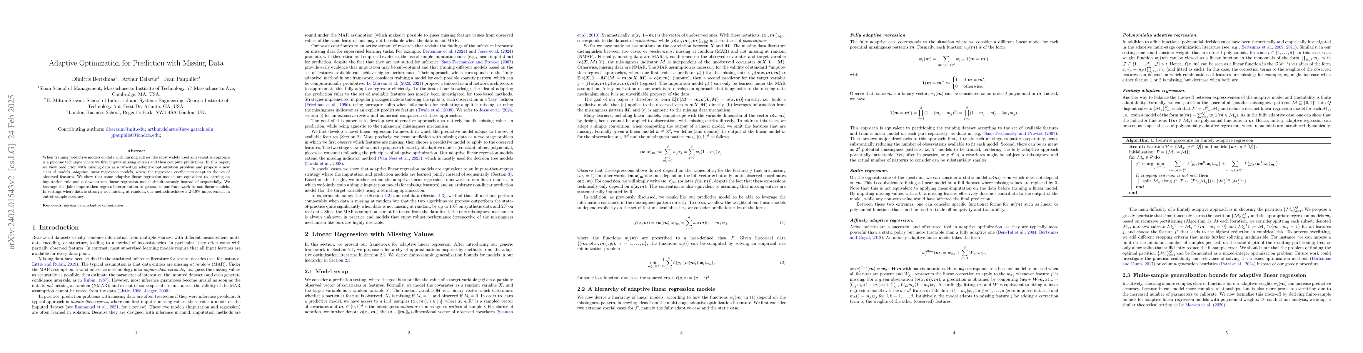 Thumbnail for Adaptive Optimization for Prediction with Missing Data