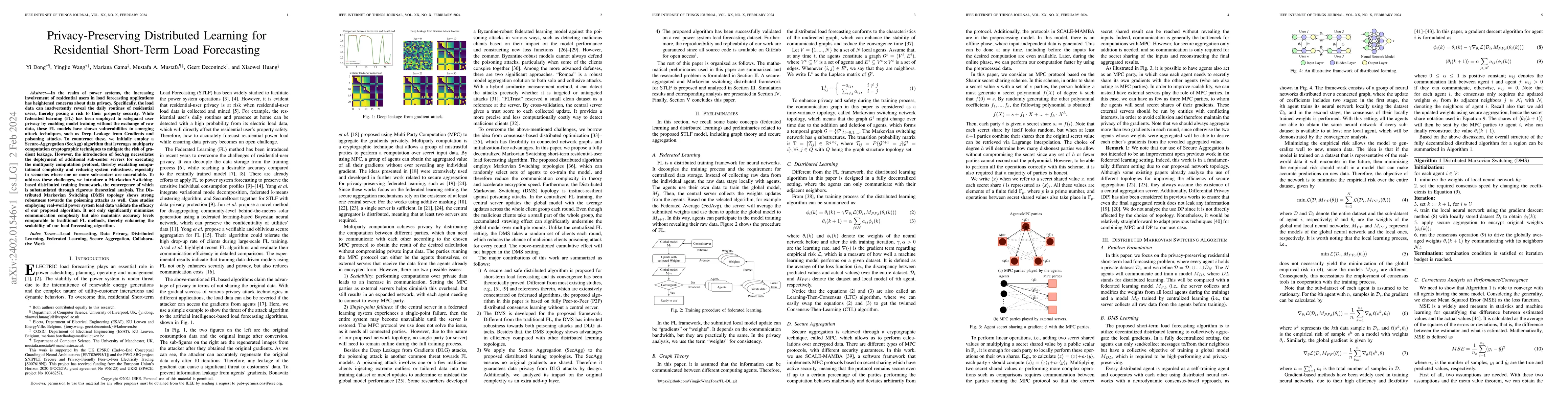Thumbnail for Privacy-Preserving Distributed Learning for Residential Short-Term Load
  Forecasting