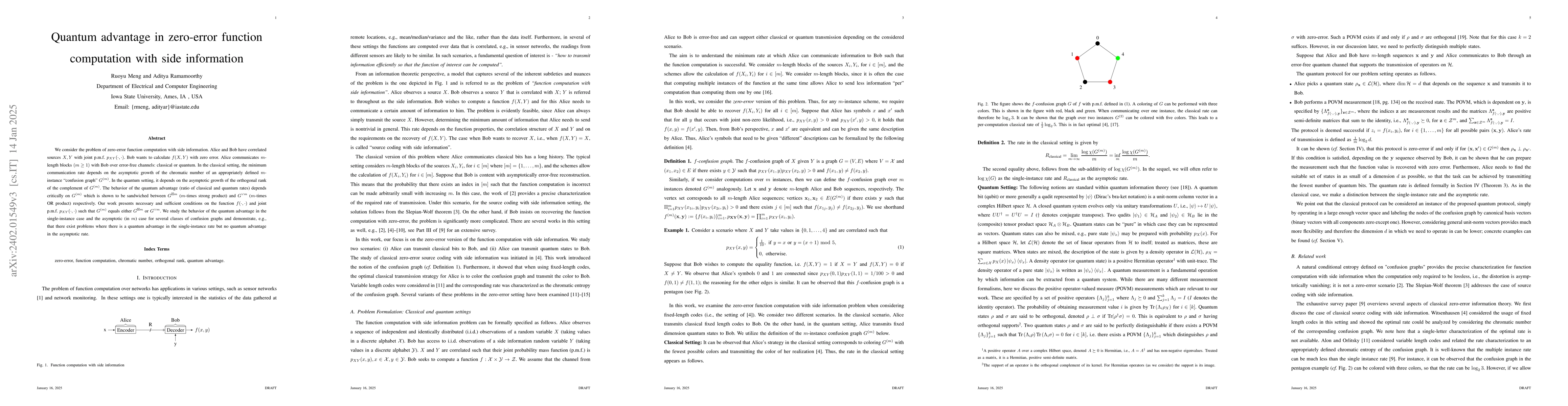 Thumbnail for Quantum advantage in zero-error function computation with side
  information
