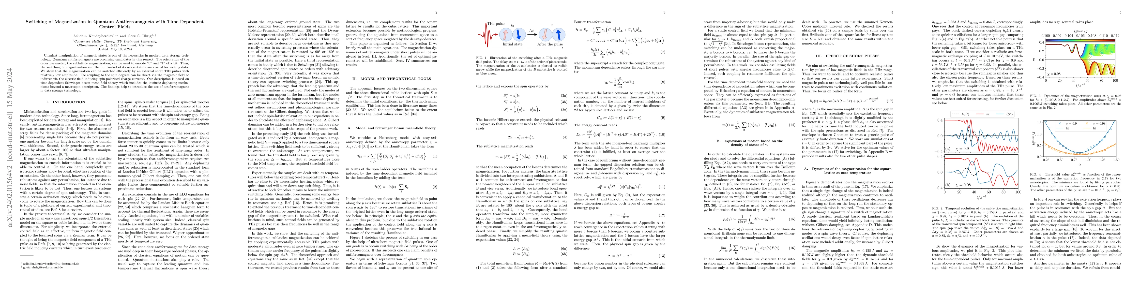 Thumbnail for Switching of Magnetization in Quantum Antiferromagnets with
  Time-Dependent Control Fields