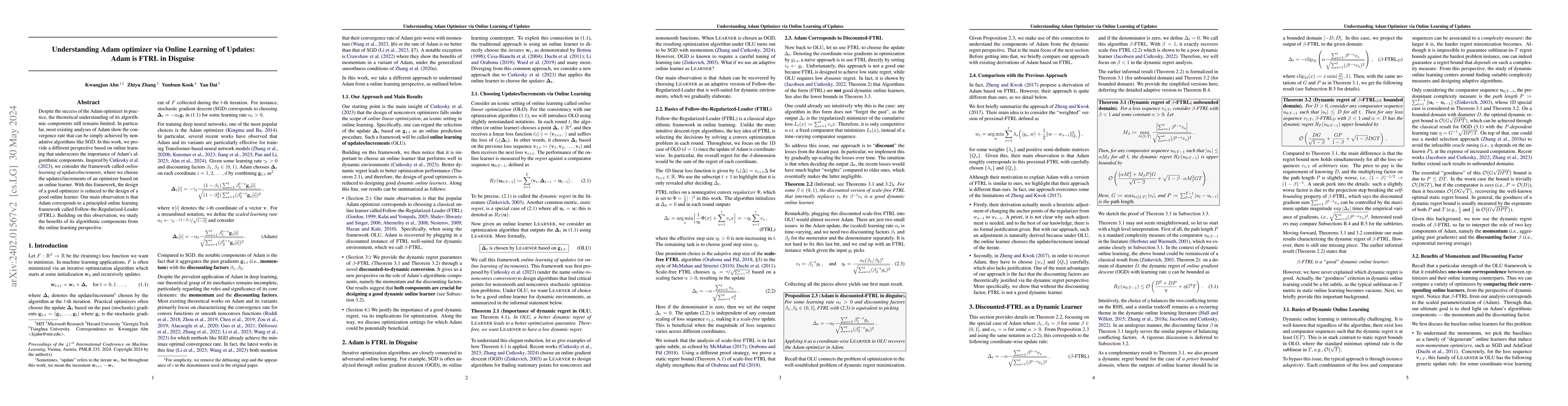 Thumbnail for Understanding Adam Optimizer via Online Learning of Updates: Adam is
  FTRL in Disguise