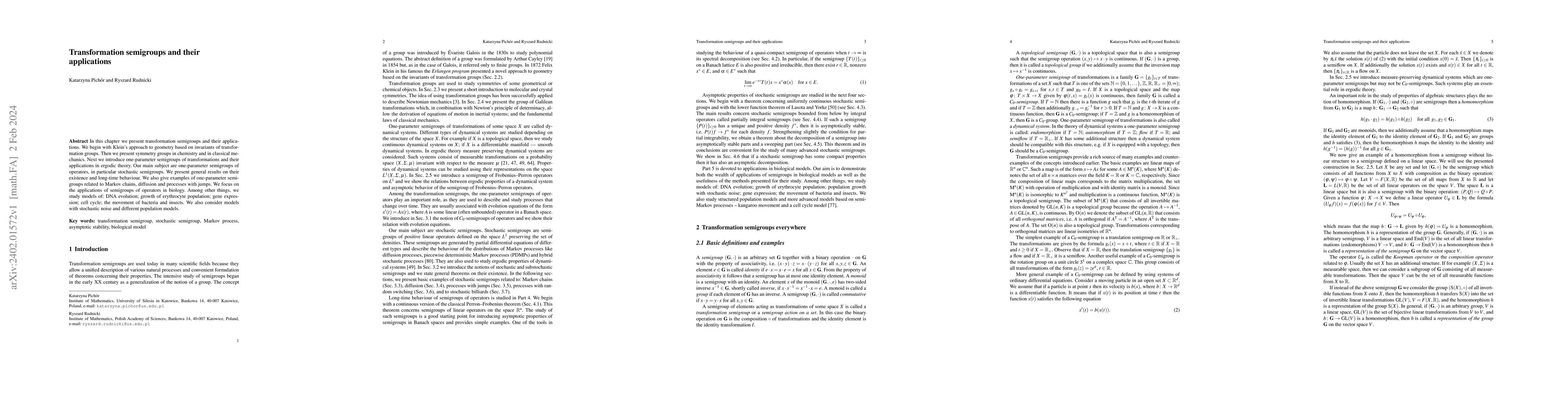 Thumbnail for Transformation semigroups and their applications