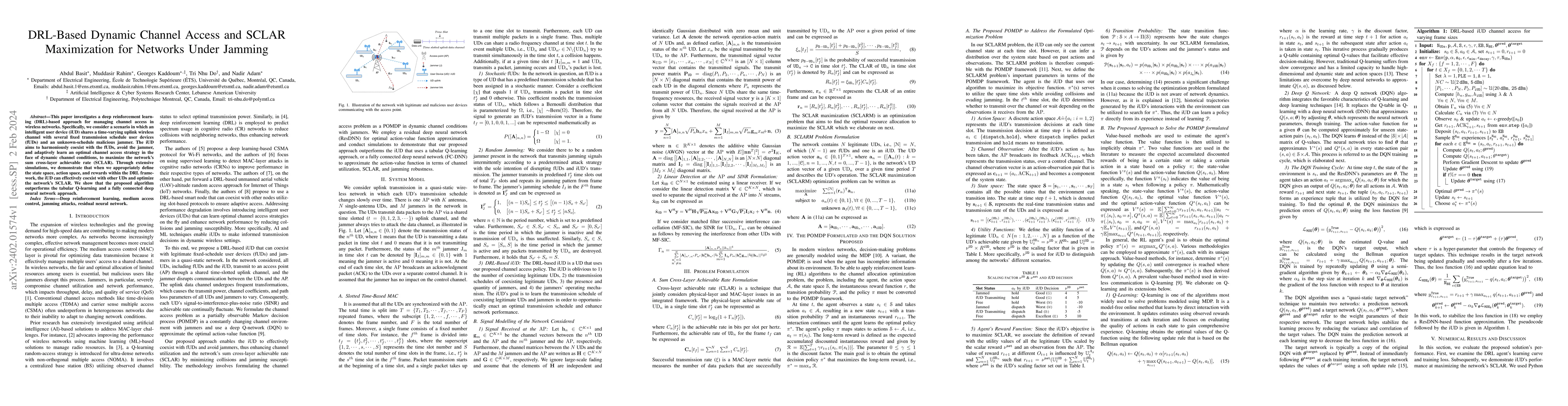 Thumbnail for DRL-Based Dynamic Channel Access and SCLAR Maximization for Networks
  Under Jamming