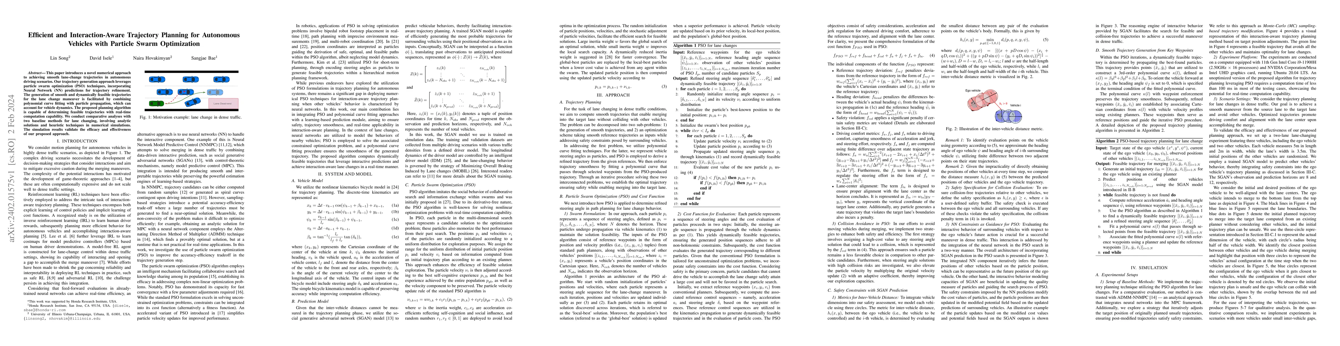Thumbnail for Efficient and Interaction-Aware Trajectory Planning for Autonomous
  Vehicles with Particle Swarm Optimization