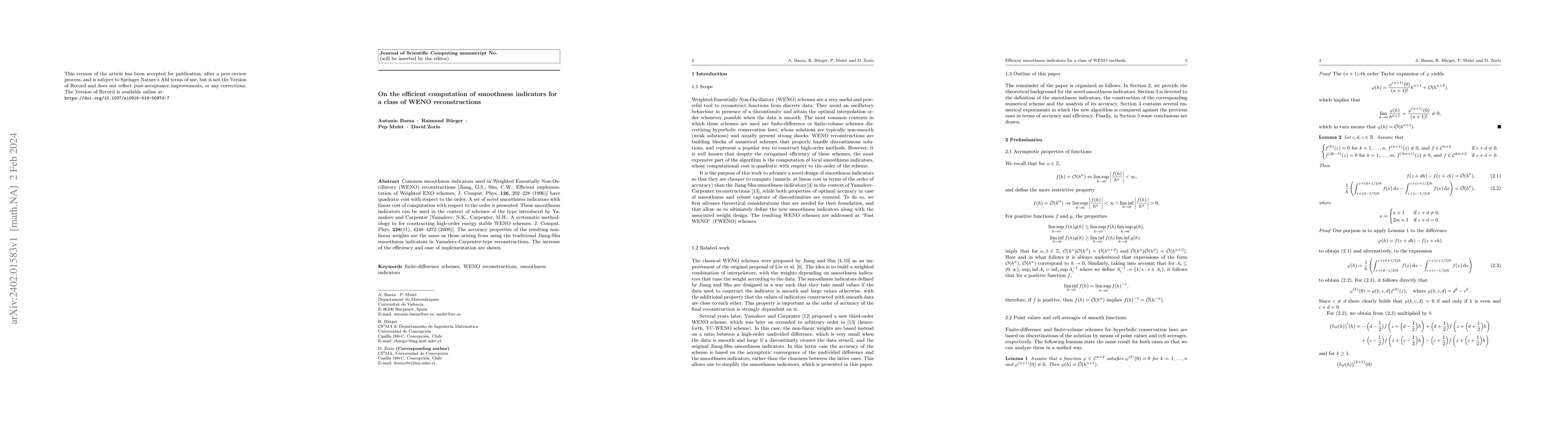 Thumbnail for On the efficient computation of smoothness indicators for a class of
  WENO reconstructions