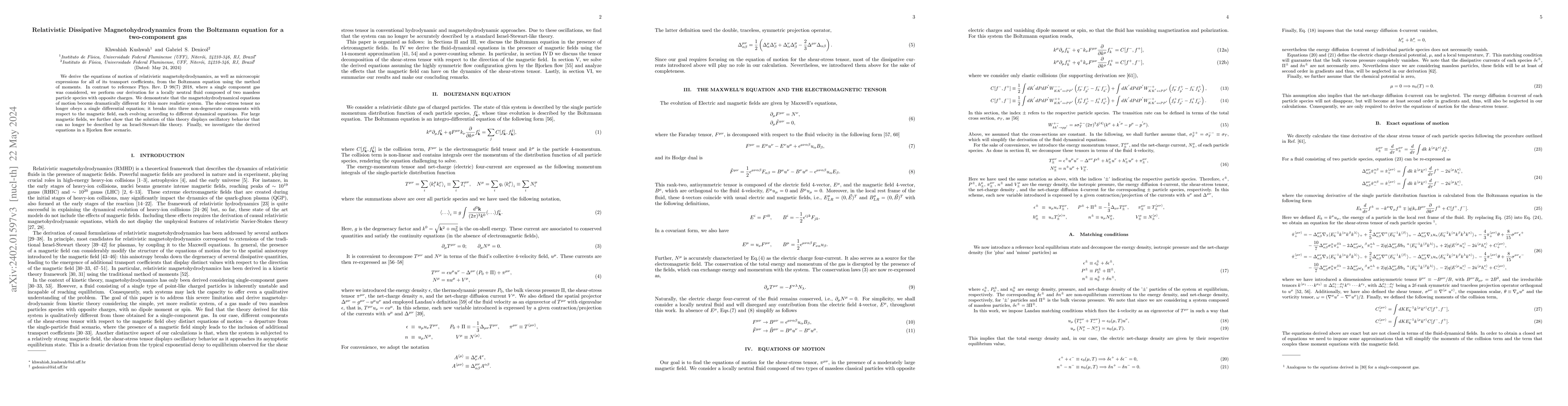 Thumbnail for Relativistic Dissipative Magnetohydrodynamics from the Boltzmann
  equation for a two-component gas