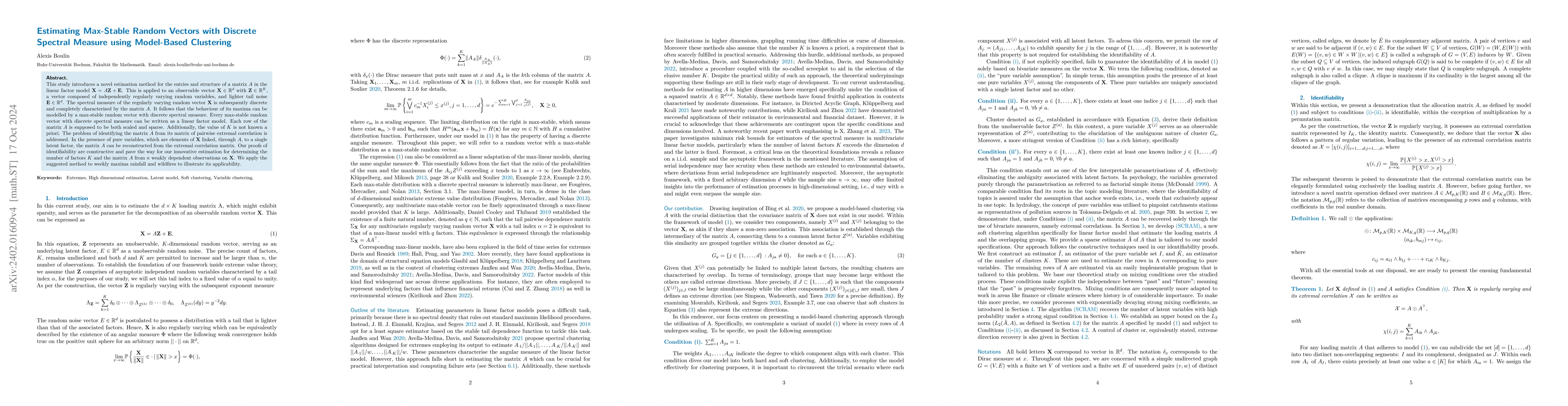 Thumbnail for Estimating Max-Stable Random Vectors with Discrete Spectral Measure
  using Model-Based Clustering
