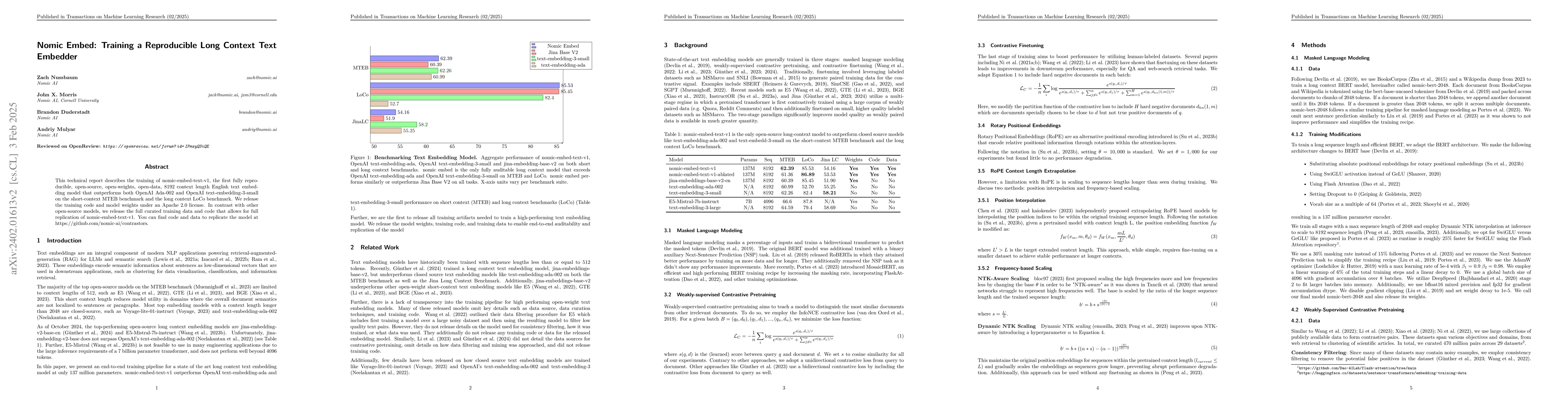 Thumbnail for Nomic Embed: Training a Reproducible Long Context Text Embedder