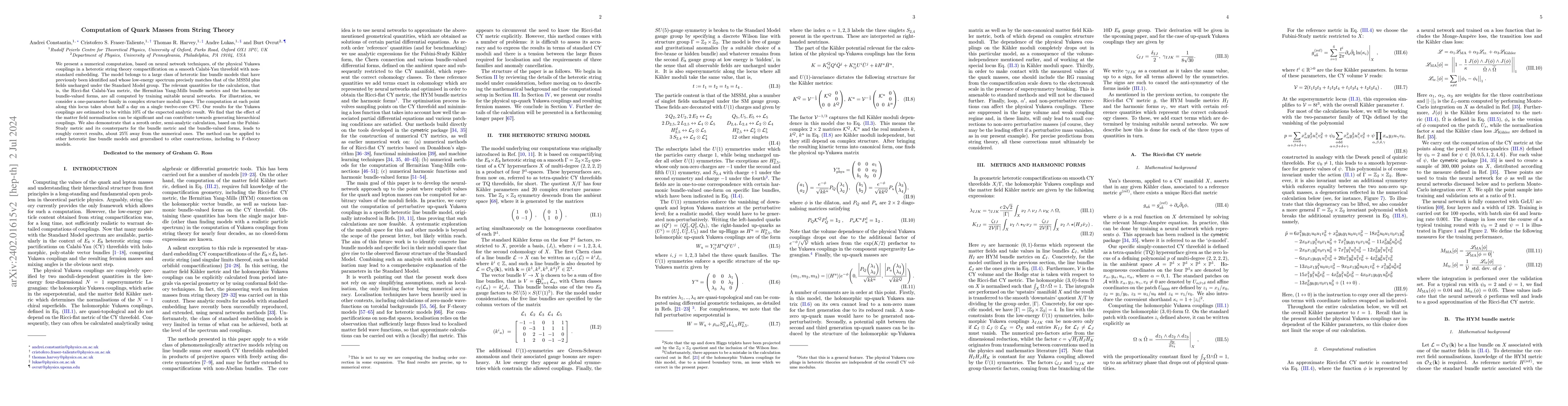 Thumbnail for Computation of Quark Masses from String Theory