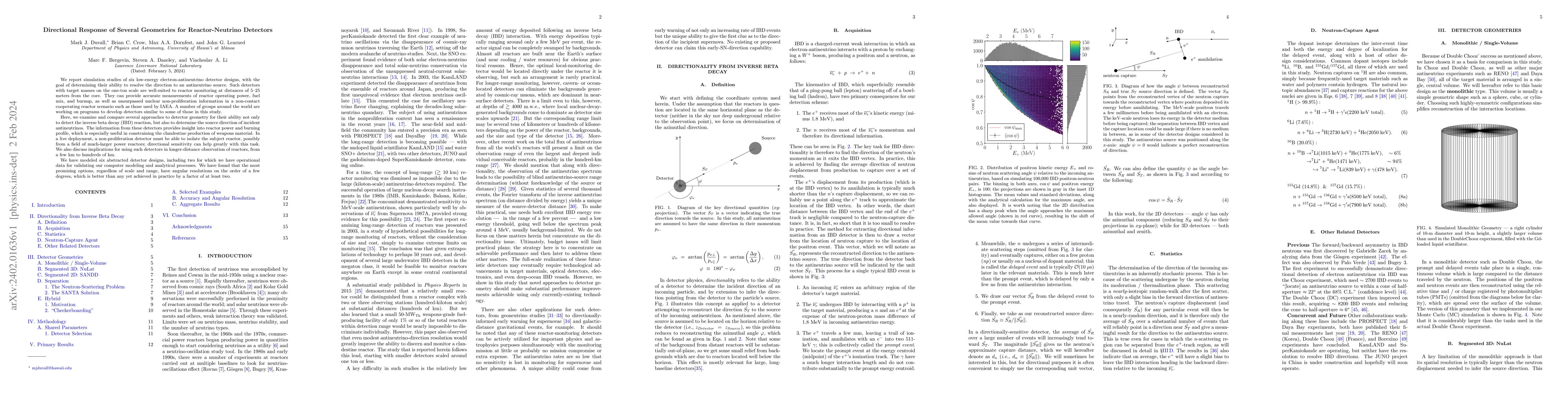 Thumbnail for Directional Response of Several Geometries for Reactor-Neutrino
  Detectors