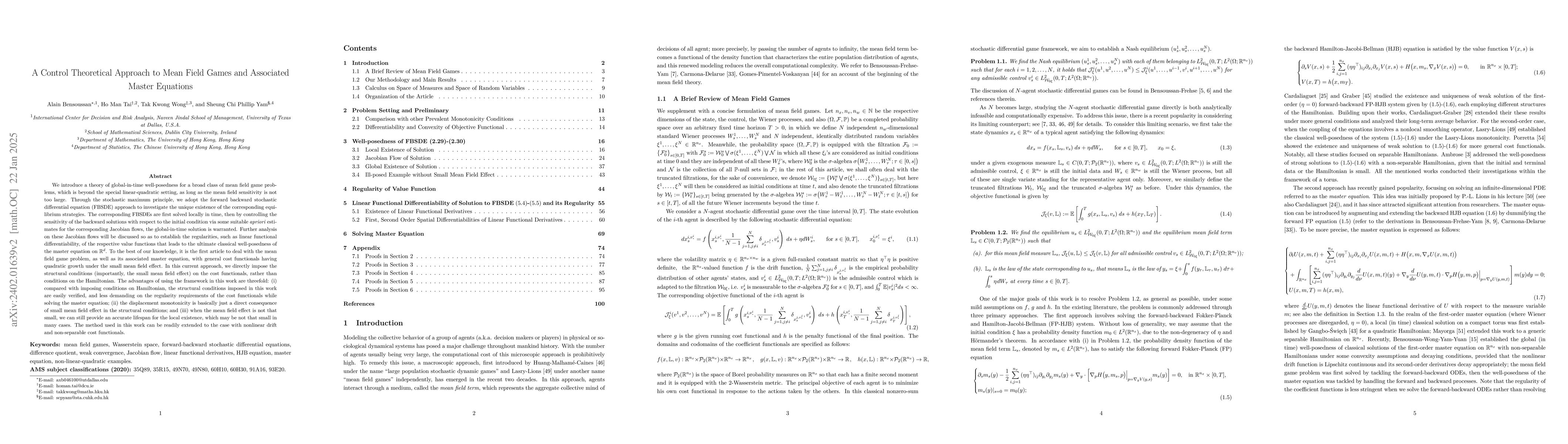 Thumbnail for A Control Theoretical Approach to Mean Field Games and Associated Master
  Equations