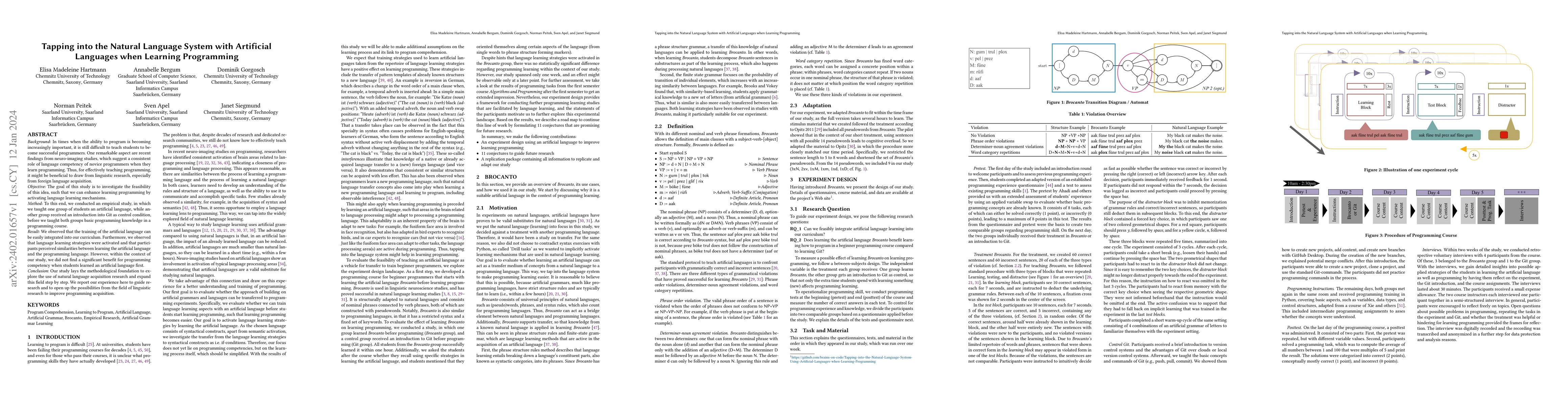 Thumbnail for Tapping into the Natural Language System with Artificial Languages when
  Learning Programming