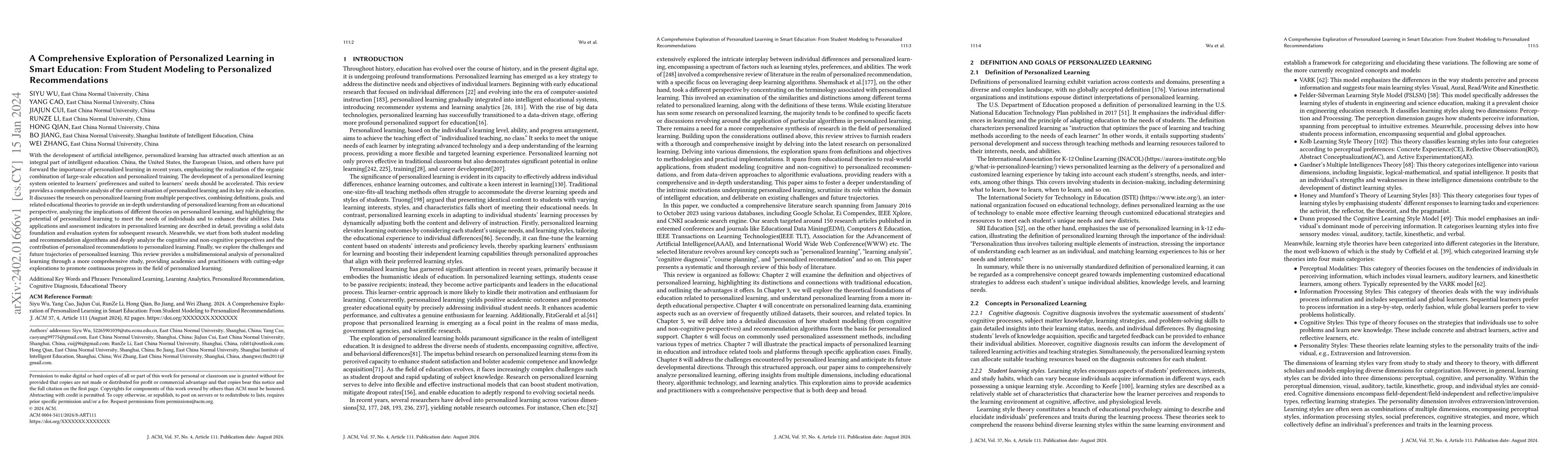 Thumbnail for A Comprehensive Exploration of Personalized Learning in Smart Education:
  From Student Modeling to Personalized Recommendations