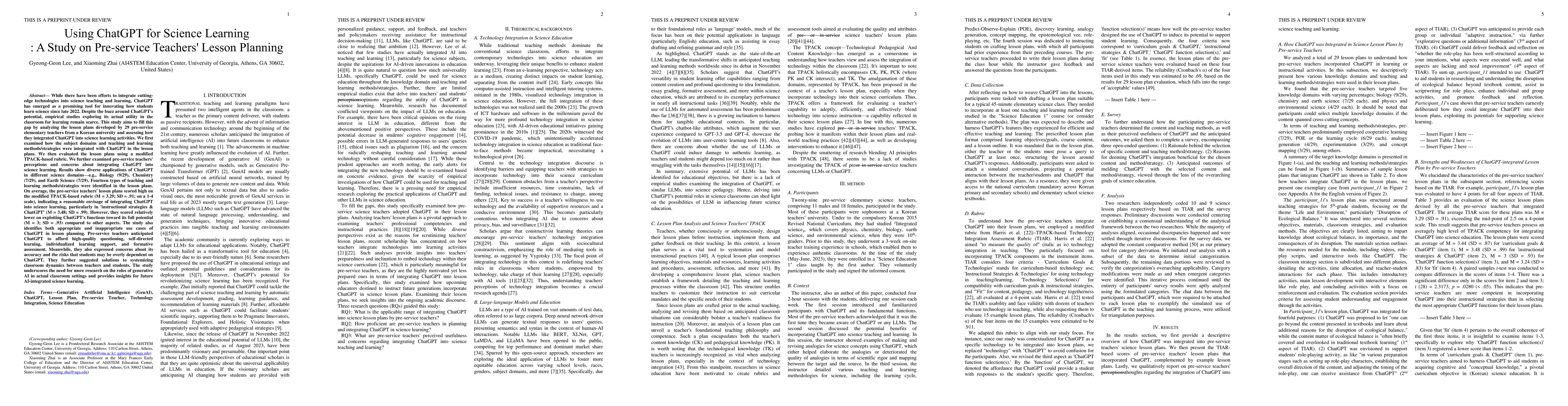 Thumbnail for Using ChatGPT for Science Learning: A Study on Pre-service Teachers'
  Lesson Planning