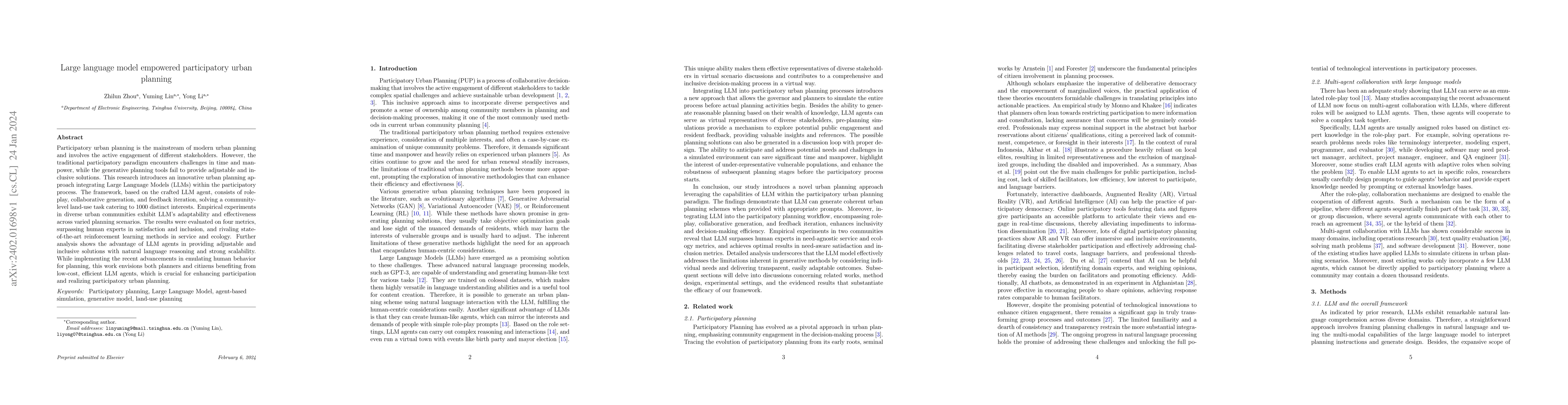 Thumbnail for Large language model empowered participatory urban planning