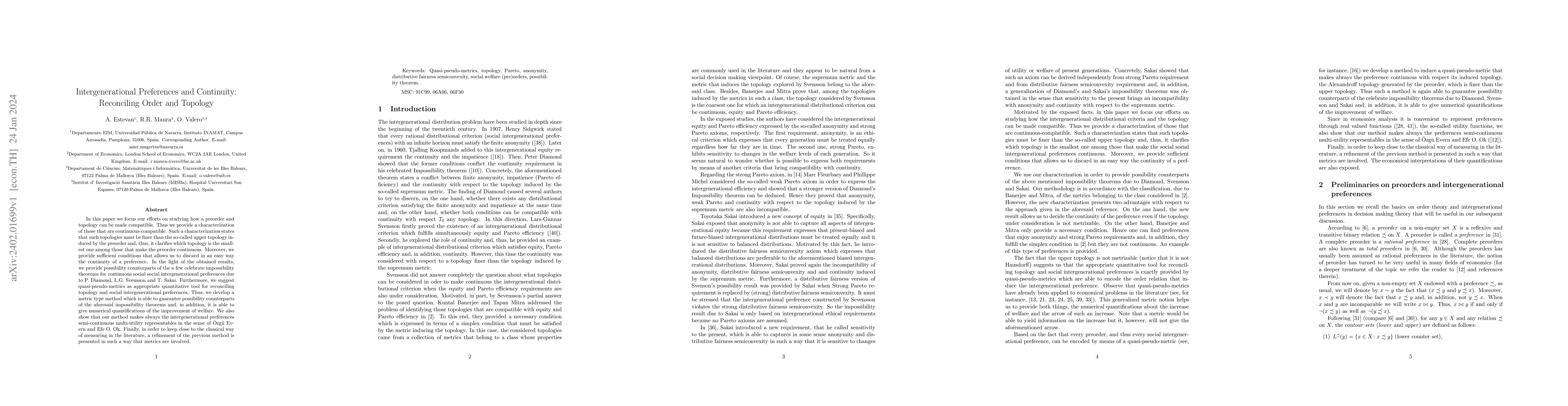 Thumbnail for Intergenerational Preferences and Continuity: Reconciling Order and
  Topology