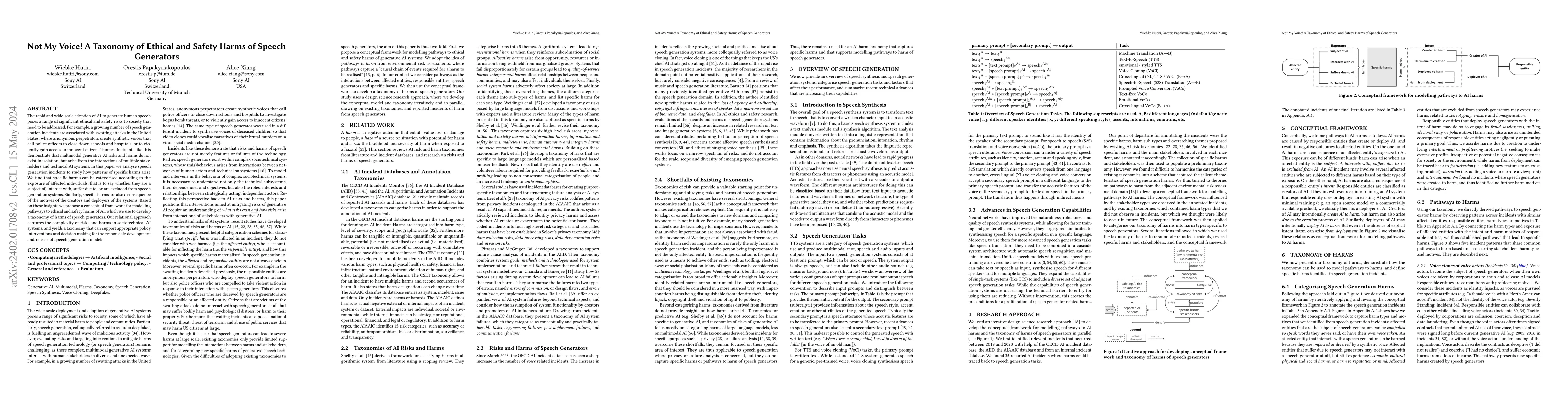 Thumbnail for Not My Voice! A Taxonomy of Ethical and Safety Harms of Speech
  Generators