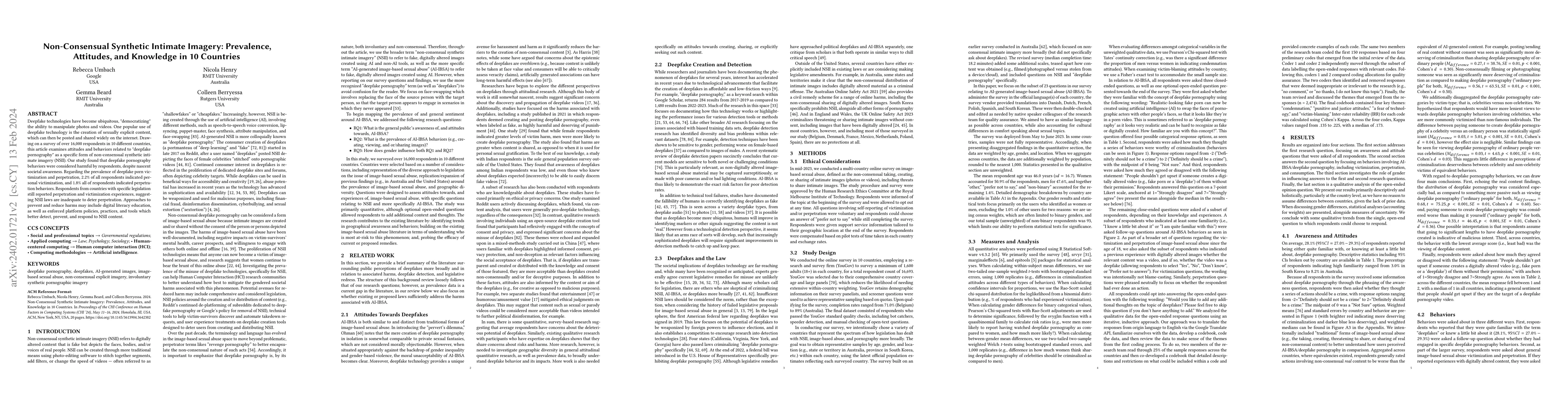Thumbnail for Non-Consensual Synthetic Intimate Imagery: Prevalence, Attitudes, and
  Knowledge in 10 Countries