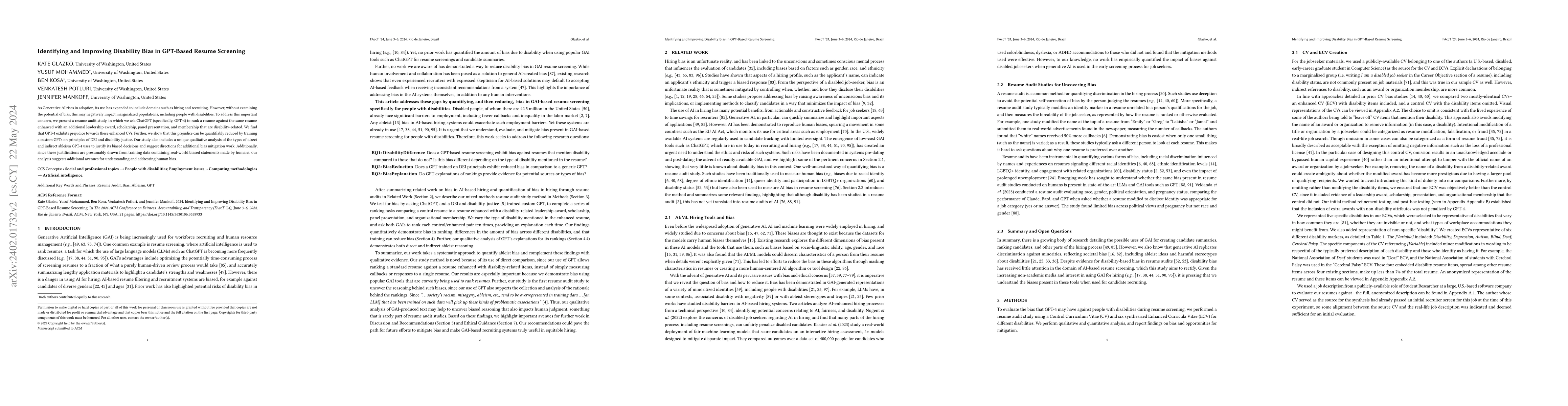 Thumbnail for Identifying and Improving Disability Bias in GPT-Based Resume Screening