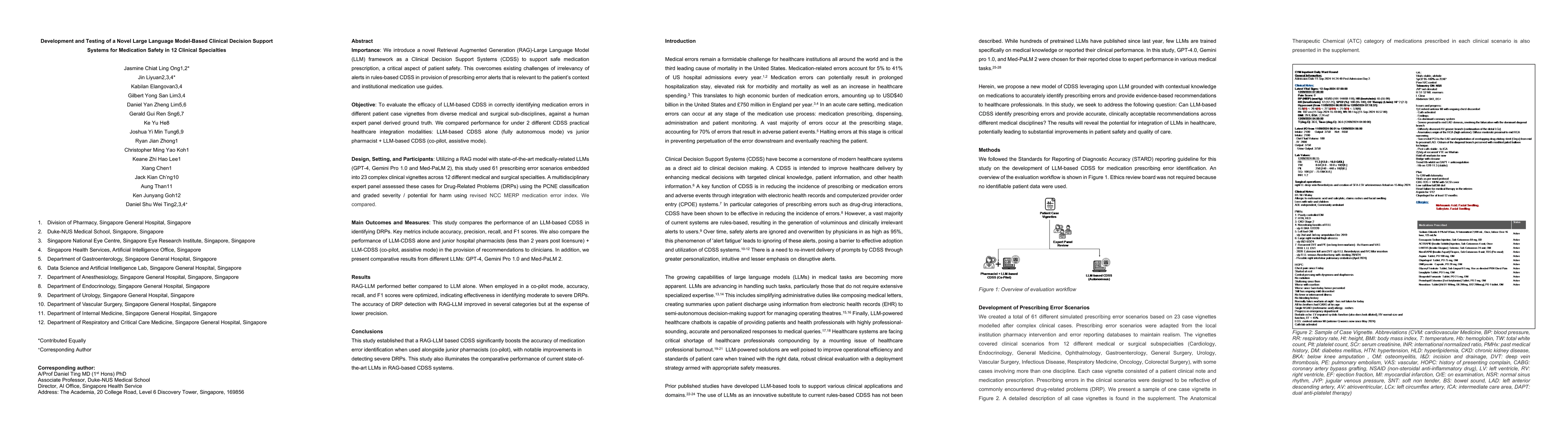 Thumbnail for Development and Testing of a Novel Large Language Model-Based Clinical
  Decision Support Systems for Medication Safety in 12 Clinical Specialties