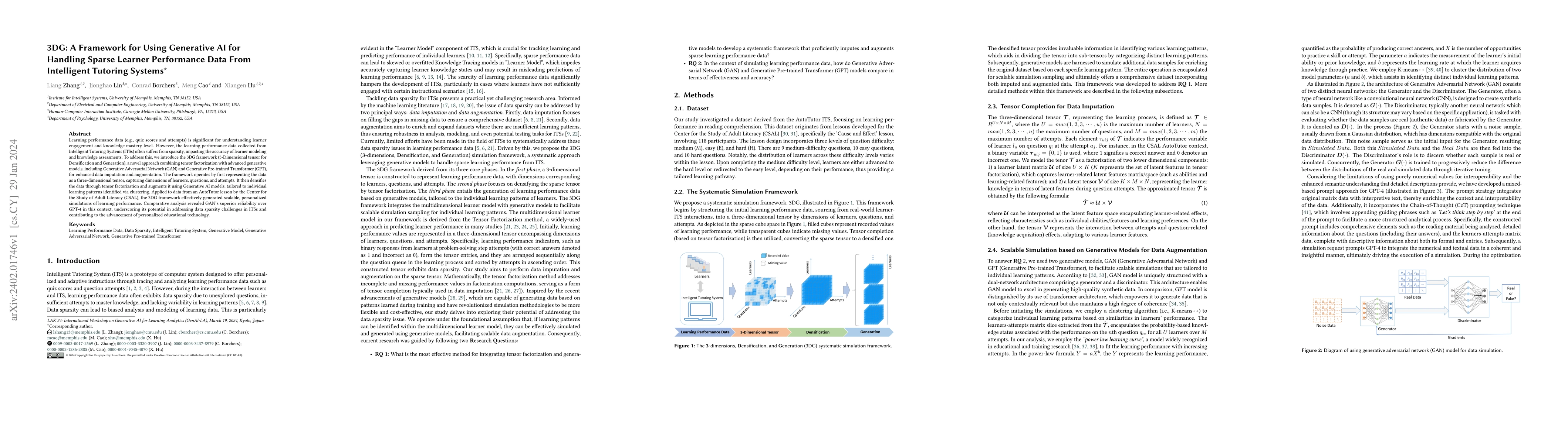 Thumbnail for 3DG: A Framework for Using Generative AI for Handling Sparse Learner
  Performance Data From Intelligent Tutoring Systems