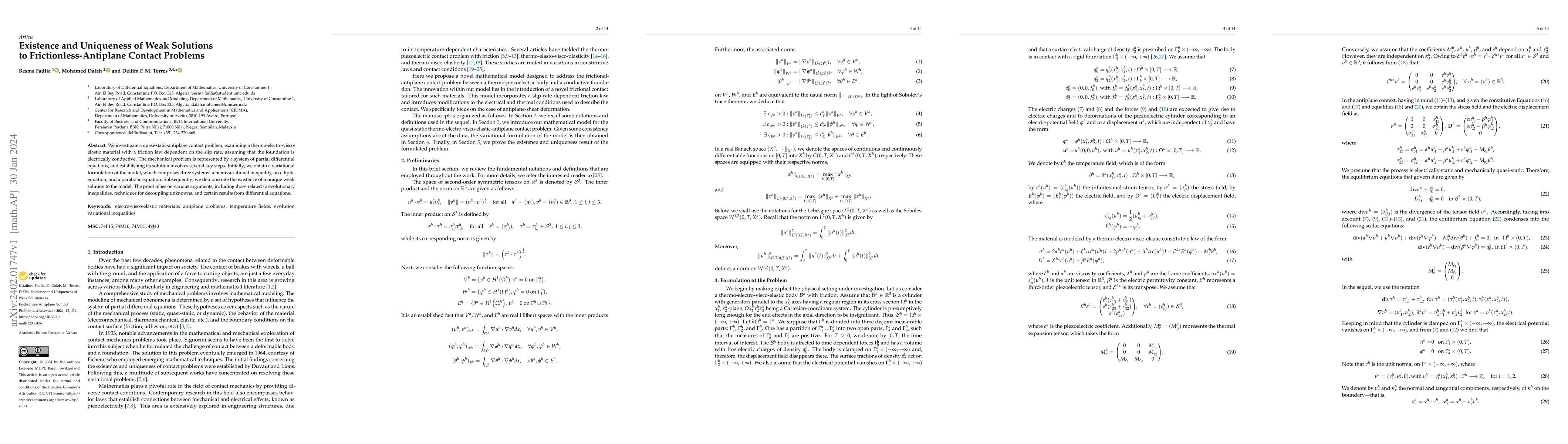 Thumbnail for Existence and Uniqueness of Weak Solutions to Frictionless-Antiplane
  Contact Problems