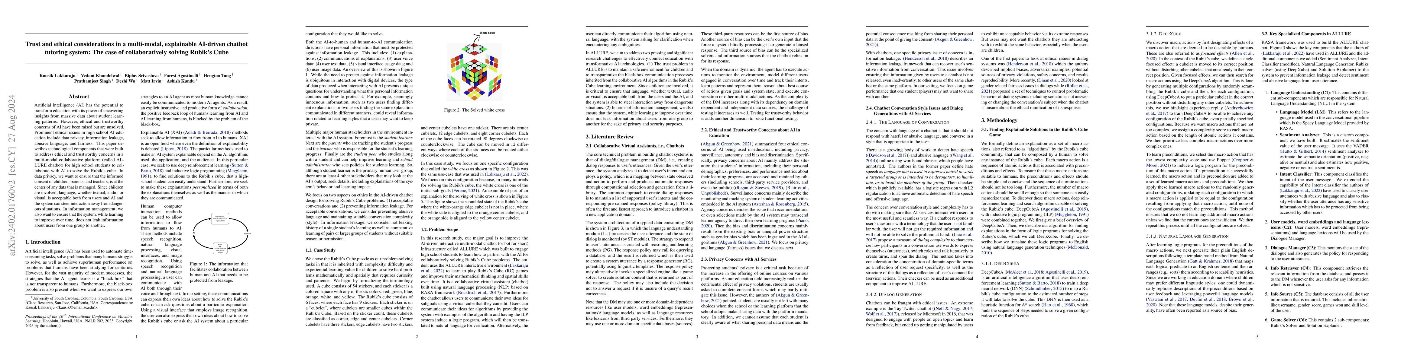 Thumbnail for Trust and ethical considerations in a multi-modal, explainable AI-driven
  chatbot tutoring system: The case of collaboratively solving Rubik's Cube